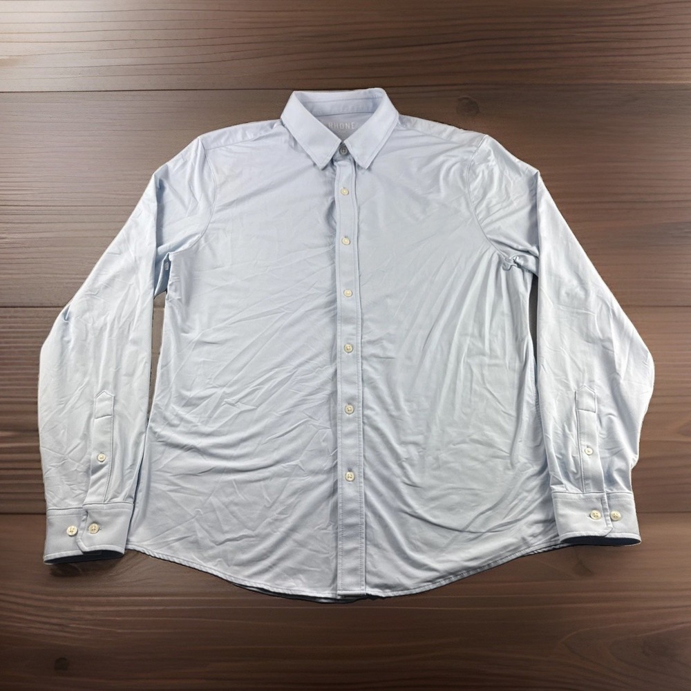 Rhone Commuter Button Up Mens L Blue Fine Italian Fabric Slim Fit Stretch Shirt